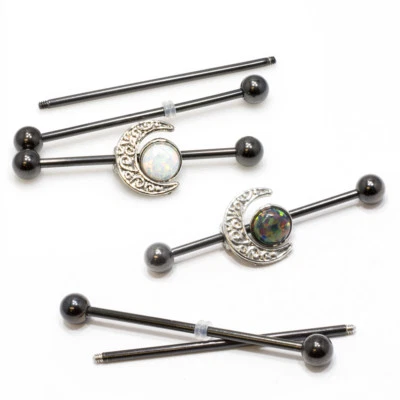 Dijes industriales de ópalo y luna 14G acero cartílago + 2 barras adicionales Foto 1 de 4