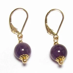 8mm Genuine Amethyst Lever Back Earrings 14K Yellow Gold, Gold Filled or Silver - Picture 1 of 1