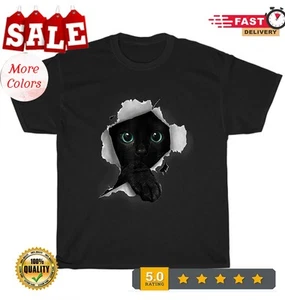 Black Cat Torn Cloth Kitten Cats Pet Lover Owner T-Shirt Unisex Funny Tee Gift - Picture 1 of 13