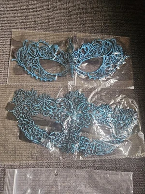 New 2pcs Mysterious  Fun Lace Blue Black  Mask For  Halloween Or Cosplay. A6 - Image 1 of 4