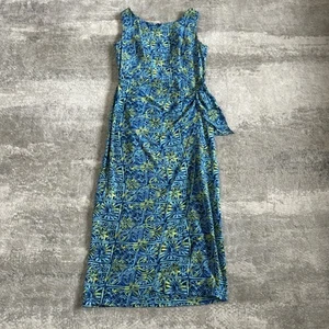 Spenser Jeremy Maxi Dress Womens 10 100% Silk Wrap Tie Blue Floral Hawaiian - Picture 1 of 7