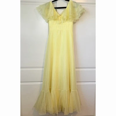 Vestido Formal Boho Vintage Años 70 JCPenney Amarillo Pastel Baile de graduación Volantes Dama de honor Talla 8 Foto 1 de 4