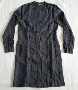EILEEN FISHER 100% Linen Shirtdress Women's PS Navy Pearl Snaps Roll Tab Sleeve - Picture 1 of 8