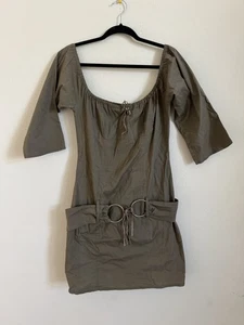 Vintage Y2K Pourquoi Pas Khaki Grün Low Waist Gürtel Minikleid Made In France M - Bild 1 von 4