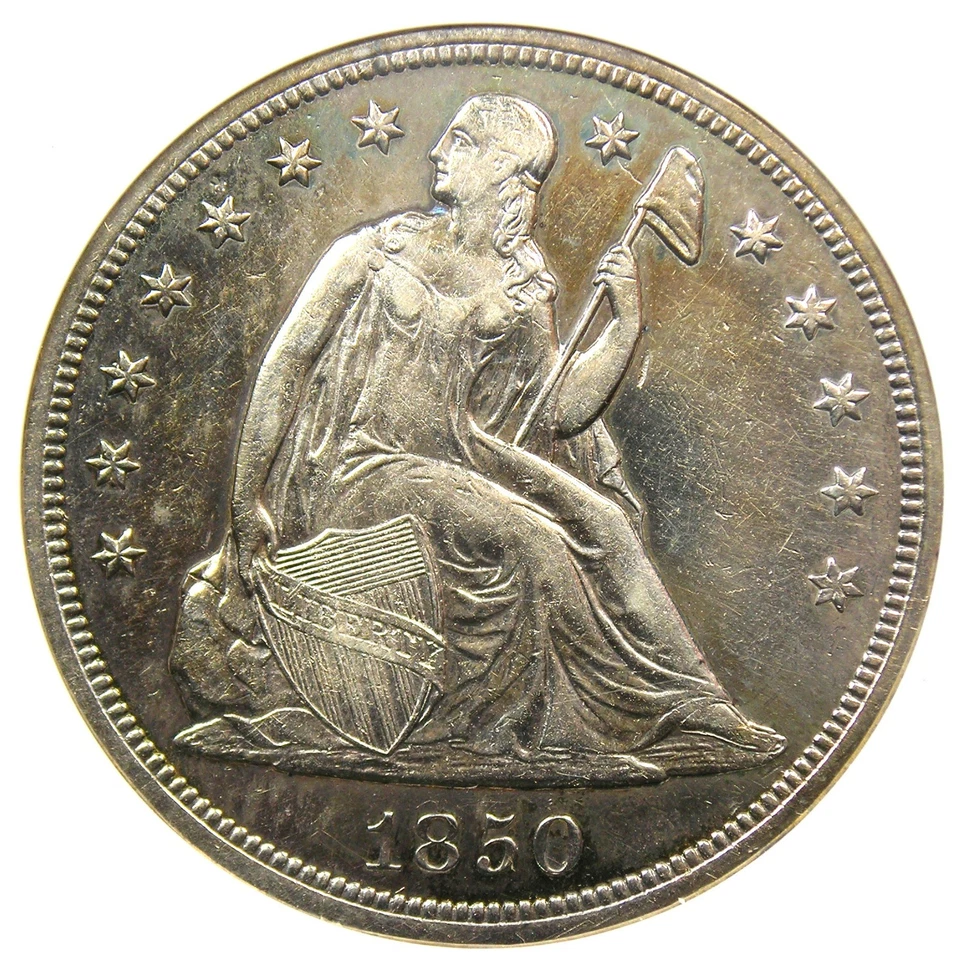 Dólar de plata libertad sentada 1850-P 1850 $1 - Certificado ANACS AU55 Detalles Foto 1 de 4