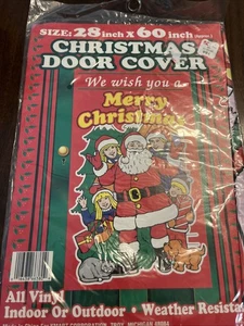 Vintage Weihnachten Tür Abdeckung Weihnachtsmann Vinyl Kunststoff NOS K-Mart 28 x 60 Neu - Bild 1 von 6