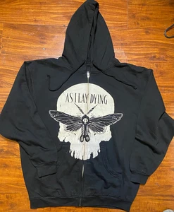 AS I LAY DYING Awakened Skull/Moth Black Full Zip Hoodie SZ XL - Picture 1 of 6
