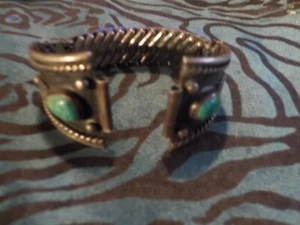 Marca de puntas de reloj de plata esterlina y turquesa hechas a mano por Tilley con banda de corona Envío gratuito - Imagen 1 de 9