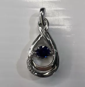 925 Sterling Silver Retro Charm Pendant Blue CZ Pave Solitaire Moving Teardrop - Picture 1 of 9