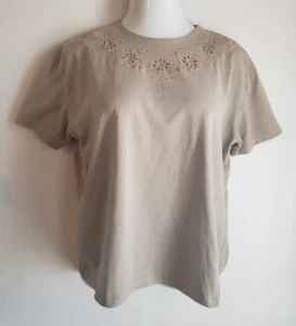 Camicetta top manica corta Shenanigans taglia XL busto 44" beige ricamo traforato - Foto 1 di 5