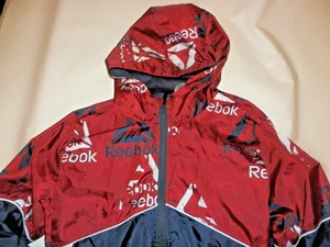 Reebok Youth XL 14/16 Windbreaker Jacket Red Navy Hooded Full Zip – Excellent - Picture 1 of 8