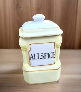 Vtg Ceramic ALLSPICE Spice Canister & Lid Yellow White Hand Paint 4" Japan USS1 - Picture 1 of 10