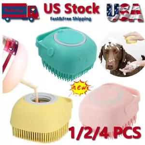 Pet Dog Cat Silicone Softy Massage Bath Brush Scrubber Shampoo Dispenser Shower - Picture 1 of 11