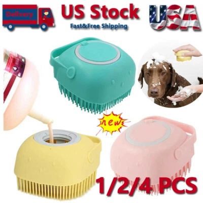 Pet Dog Cat Silicone Softy Massage Bath Brush Scrubber Shampoo Dispenser Shower