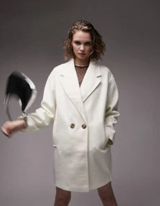 Topshop double breasted short chuck on coat in white UK 6 - Picture 1 of 4