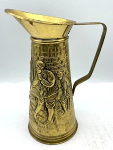 Vintage Brass Metal Embossed Pitcher Pub Scene England 8" - Picture 1 of 6