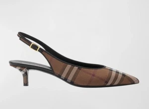 Burberry Summer 40 Check Slingback Pumps, Dark Birch Brown Sz 38.5 Retail $920 - Picture 1 of 12