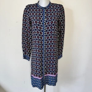 Zara Dress Geometric Printed Blue Aztec Moroccan Long Sleeve Button Down Sz M - Picture 1 of 15