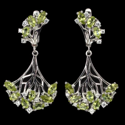 925 Sterling Silver Marquise Peridot 6x3mm Simulated Cz Earrings - Image 1 of 4