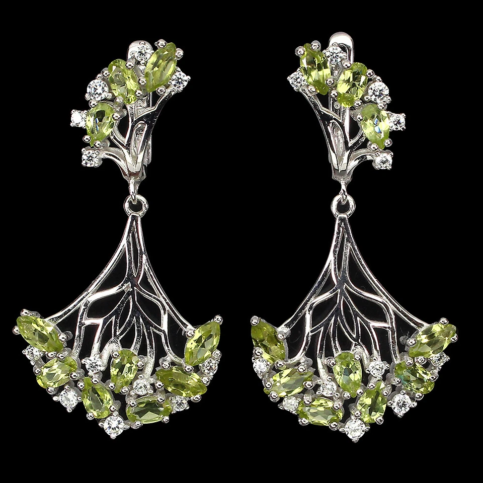 925 Sterling Silver Marquise  Peridot 6x3mm Simulated Cz  Earrings - Image 1 of 4
