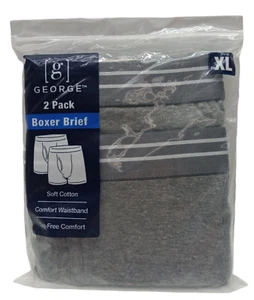 George Men's 2 Pack Boxer Brief Soft Cotton Grey Heather Tagless Size LG (36-38) - Picture 1 of 5