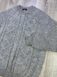 Saugatuck Fisherman’s XL Cable Knit Wool Blend Pullover Cream Gray Sweater - Picture 1 of 16