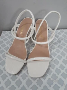 Allegra K Chunky Heel Open Toe Strappy White Sandal Heels Size 6.5 - Picture 1 of 5