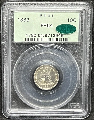 1883 Seated Liberty Silver Dime Proof PCGS PR 64 CAC OGH Blast White Mirrors 10C Cover