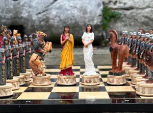 Spartans vs Trojans Chess Set – XL Resin Pieces, Solid Wood Board, Collector Gif - Picture 1 of 10