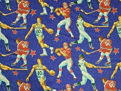 Vtg 35" Wide 10 Yards Boys Sports Sewing Fabric Baseball Hockey Football Cotton - Image 1 of 4