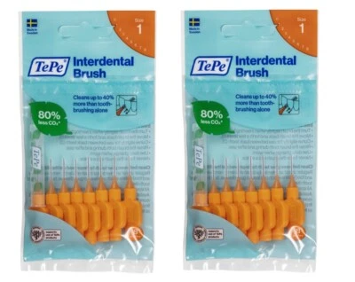 TePe Interdental Brushes Orange Size 1, 0.45mm, Packet of 8 x 2 packs