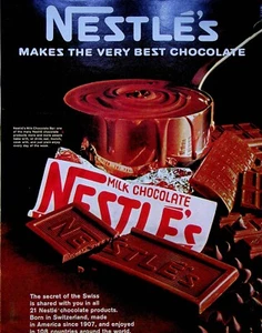 Anuncio impreso de barra de chocolate con leche Nestlé's 1967 hecho en Estados Unidos muy mejor desde 1907 - Imagen 1 de 1