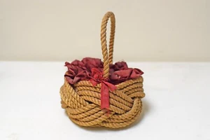 ANT 19th C Sailor Made FOLK ART Ropeware Sewing Basket~Nautical Rope Knot~ 5" - Picture 1 of 6