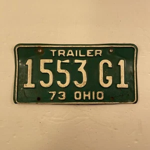 OHIO Vintage License Plate 1973 TRAILER Green & White Plate - Picture 1 of 2
