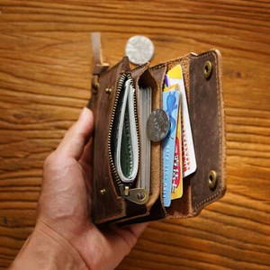 Genuine Leather Small Wallet Coin Purse Credit ID Card Holder Slim Case Pocket - Picture 1 of 20
