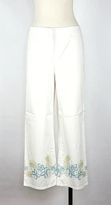Apostrophe White Stretch Floral Embroidered Pants Women's Size 14 - Picture 1 of 7
