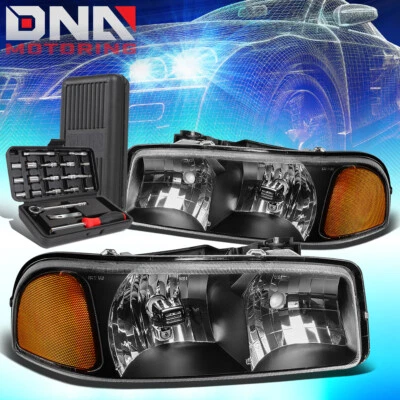 PARA 1999-2007 GMC SIERRA CARCAÇA PRETA ÂMBAR FARÓIS DE CANTO + FERRAMENTAS - Imagem 1 de 4