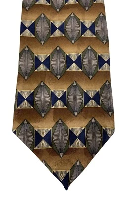 Martin Wong Multicolor Geometric Print 100% Silk Mens Tie Necktie - Image 1 of 4