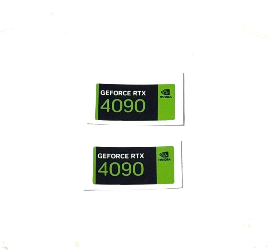 2 pezzi NVIDIA GEFORCE RTX 4090 adesivo etichetta logo decalcomania custodia badge 24 mm x 12 mm - Immagine 1 di 1