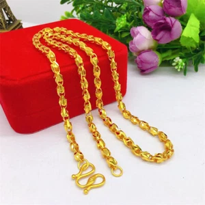 Moda Collar de Semilla de Melón Suave Chapado en Oro Amarillo 24K 5mm 24" para Hombres Mujeres - Imagen 1 de 7