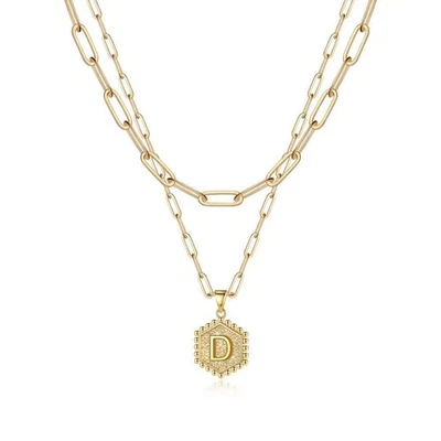 Layered Initial Necklace for Women - Gold Choker with Cute Letter Pendant - Image 1 of 4