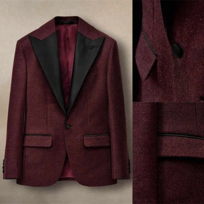 2025 Burgundy Wool Blend Men's Solid Suit Jacket for Wedding Business Dinner - Image 1 of 4