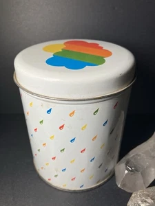 Vintage 1970's Steeltin Rainbow Cloud w/Sun and Rainbow Rain Drops Tin - Picture 1 of 10