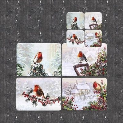 THE LEONARDO COLLECTION **Special Offer ** Gift Boxed Set Of 4 Christmas Robins Coasters & Or Placemats