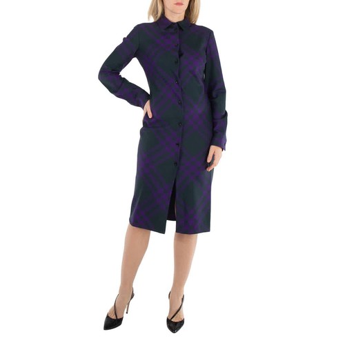 Abito camicia Burberry manica lunga a quadri in lana