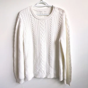 Suéter Gap Para Mujer Pescador Grueso Tejido con Cable Blanco XL Pullover Crew Preppy  - Imagen 1 de 14
