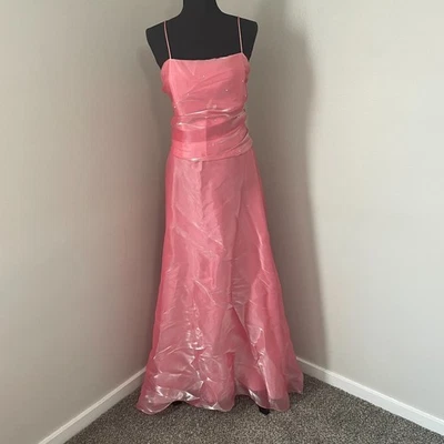 Maxi Vestido Formal De Colección Y2K Eureka Talla XL Rosa Malla Iridiscente Joyas Hadas Baile de graduación Foto 1 de 4