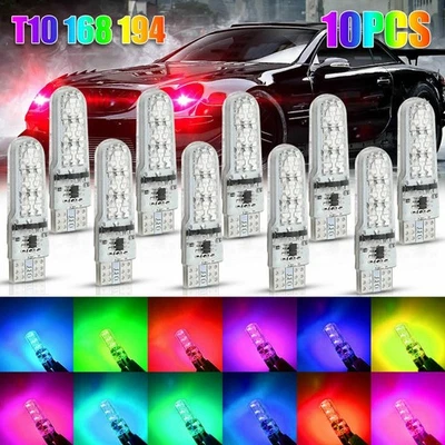 10x Multi-Color RGB T10 168 194 LED Bulbs w/RF Remote Control Car Parking Lights - Image 1 of 4