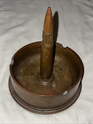 Vintage World War 2 Trench Art 1945 Brass Ashtray Artillery Shell 90mm M19 - Image 1 of 4