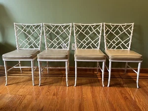 Chinoiserie Faux Bamboo Painted Metal Chairs Phyllis Morris for Kessler Set 4 - Picture 1 of 12